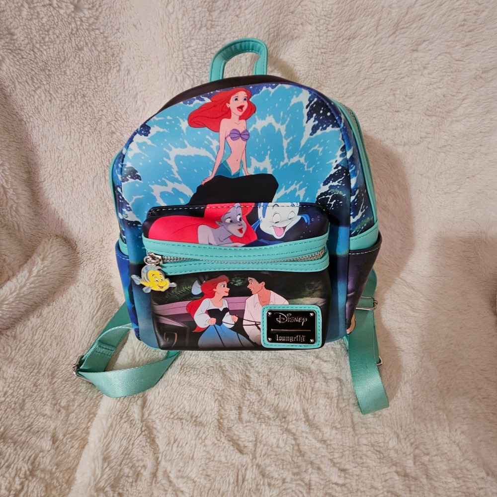Disney Loungefly The Little Mermaid Ariel Ursula‎ Mini Backpack Teal Blue Black
